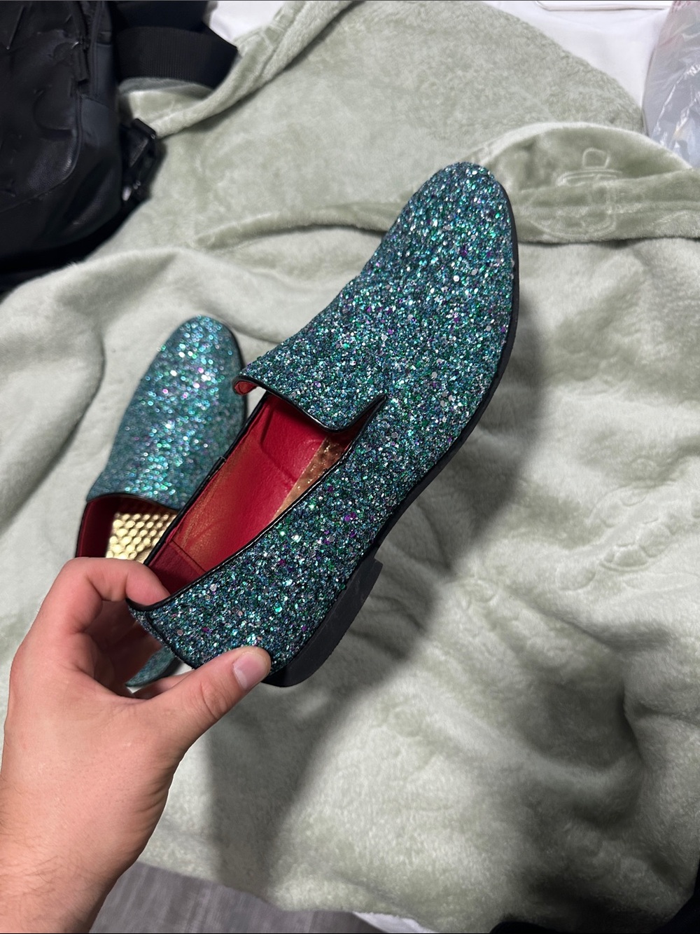 Sparkling Teal Glitter Loafers - Men’s Dress Slip-Ons